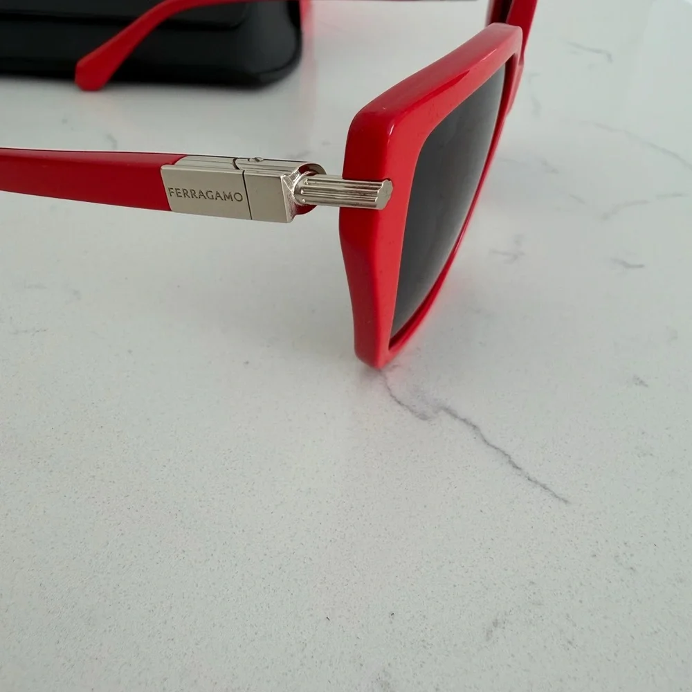 Salvatore Ferragamo Red Frame Black Lens Sunglasses